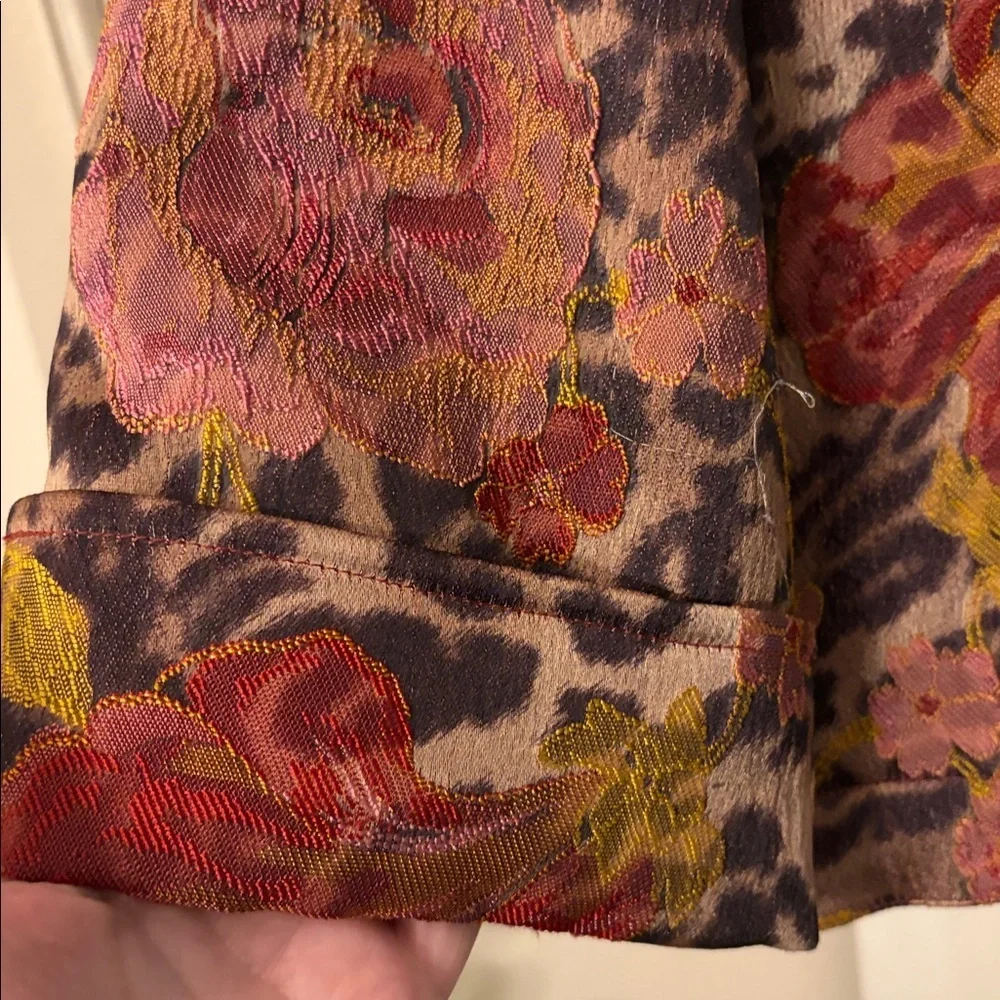 Vintage 90s Floral and cheeta print brocade swing jacket.